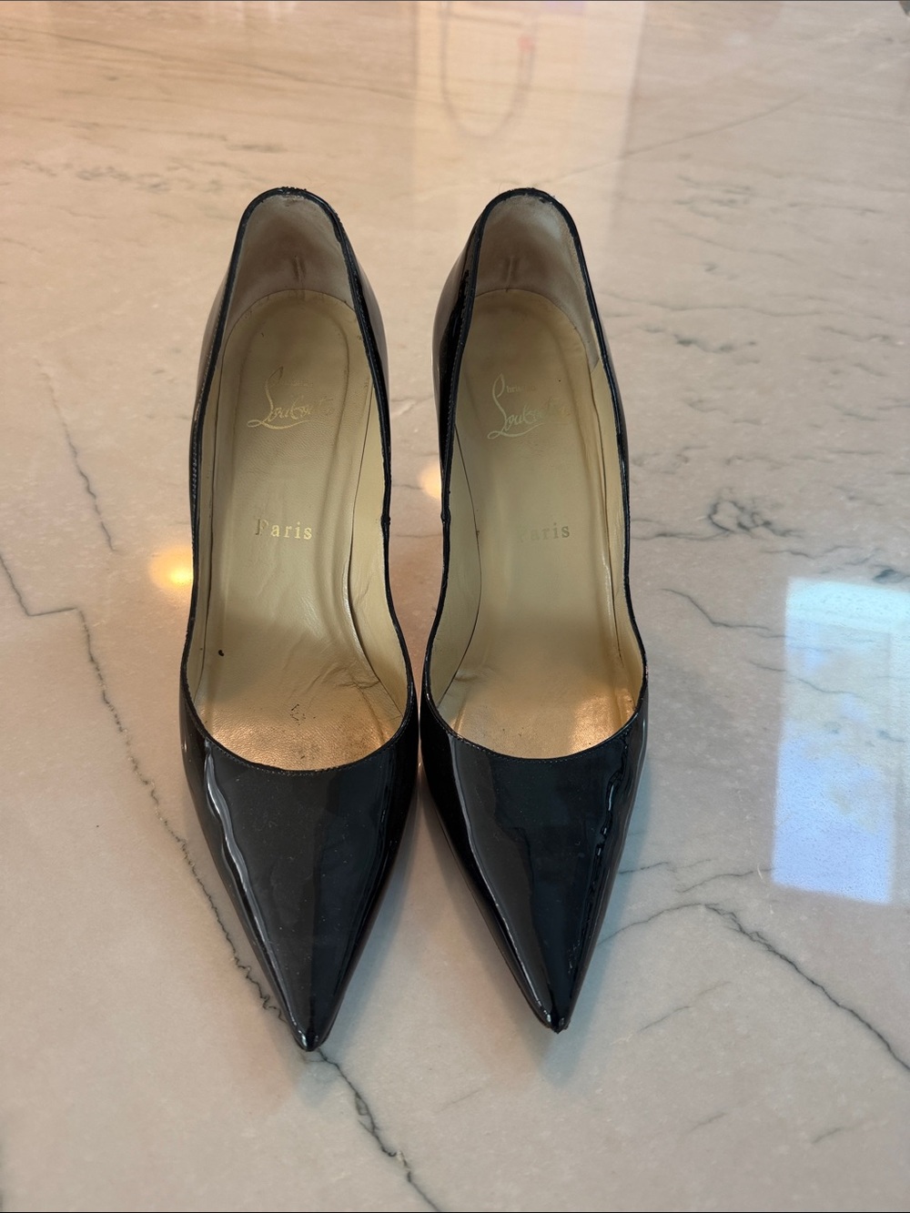 Christian Louboutin Black Patent Pointed Toe Pumps
